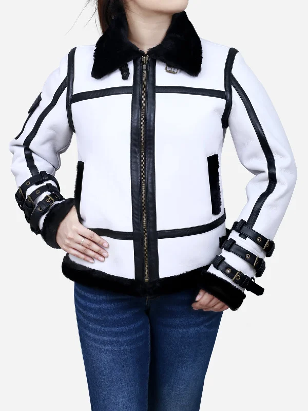 Medusa Women's White Leather B3 Bomber Jacket