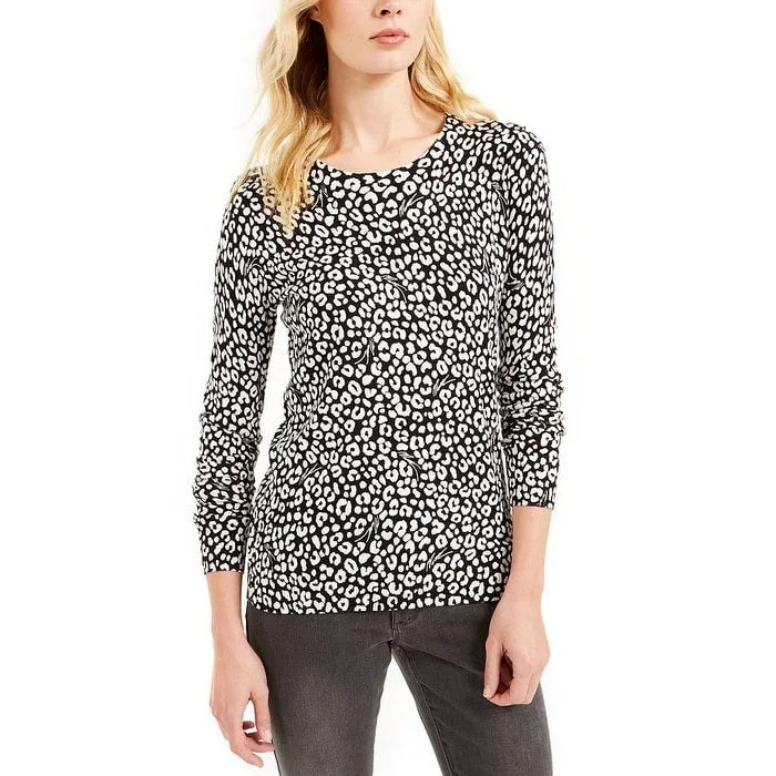 Michael Kors Women's Cat Print Sweater Black Size Medium