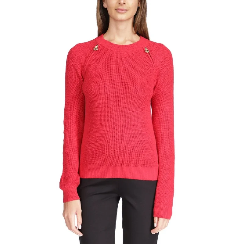 Michael Kors Women's Shaker Knit Zip Sweater Red Size Small