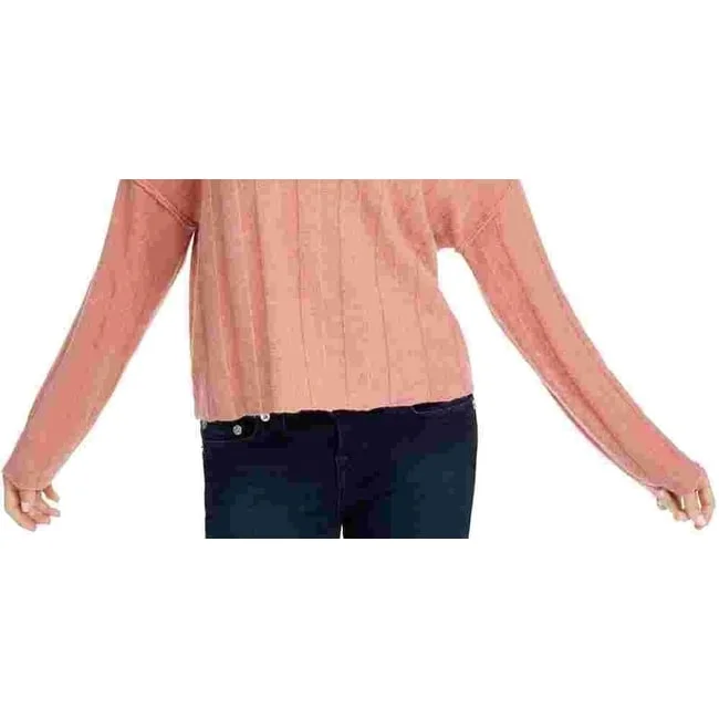 Pink Rose Juniors' Ribbed Raw-Hem Sweater Orange Size Large