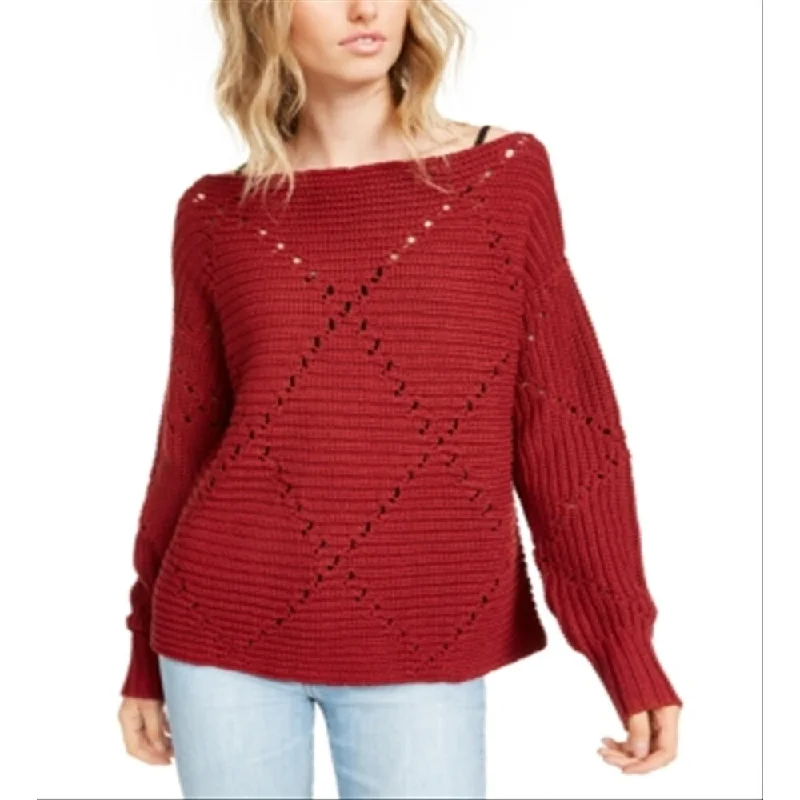 Rachel Roy Women's Textu Ribbed Knitted Long Sleeve Boat Neck Sweater Red Size S