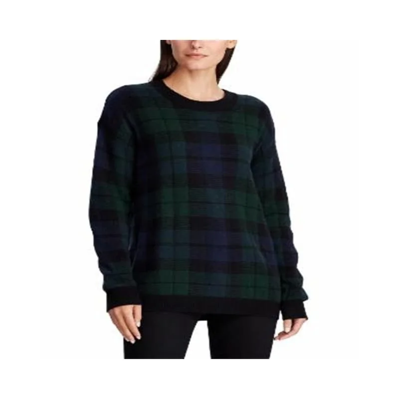 Ralph Lauren Women's Tartan Wool Blend Sweater Black Size Large