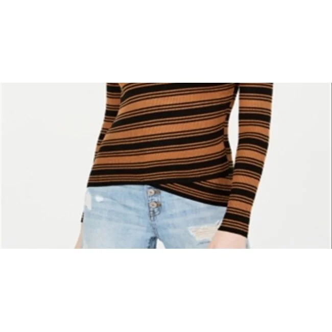 Say What? Juniors' Striped Crossover-Hem Mock-Neck Sweater Tobacco/Black Stripe Size Xs