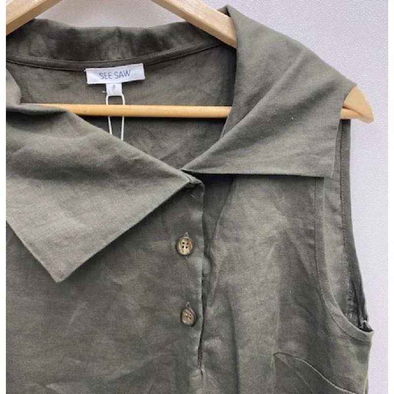 See Saw Linen Cowl Collared Sleeveless Shirt