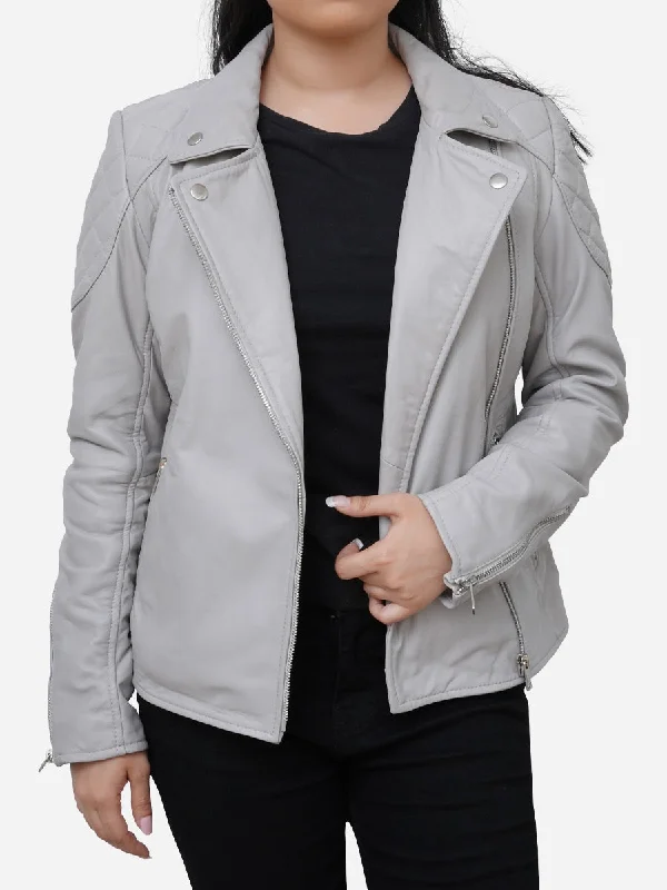 Stella Quilted Grey Leather Biker Jacket