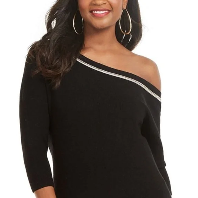 Thalia Sodi Women's Asymmetric Shoulder Sweater Black Size Small