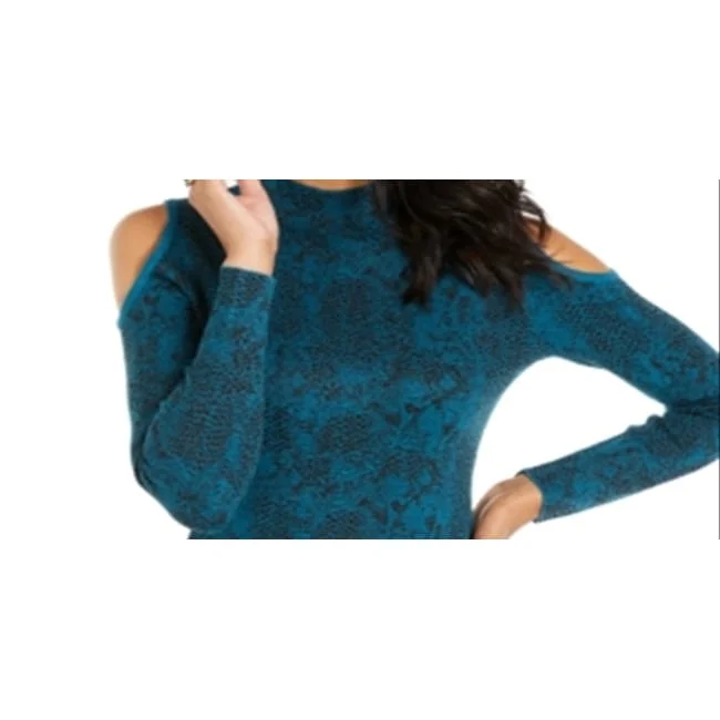 Thalia Sodi Women's Jacquard Cold Shoulder Sweater Blue Size X-Large