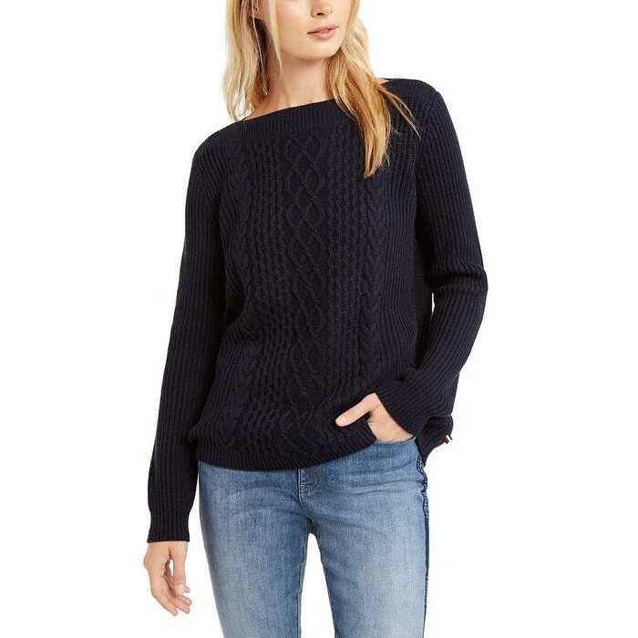 Tommy Hilfiger Women's Cate Cable Knit Ribbed Sweater Blue Size XX-Large