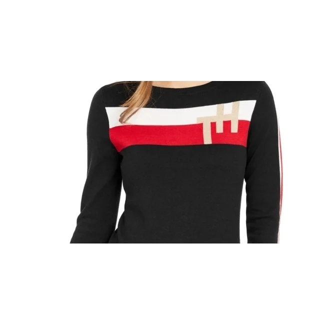 Tommy Hilfiger Women's Colorblocked Stripe Th Sweater Black Size X-Large