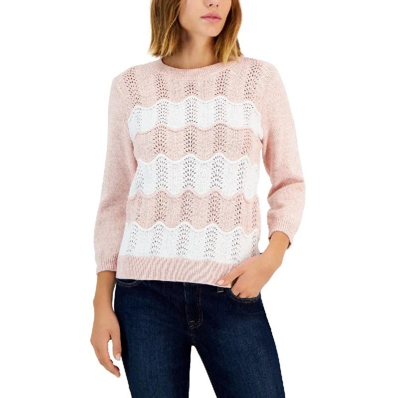 Tommy Hilfiger Women's Cotton 3/4 Sleeve Sweater Pink Size Medium