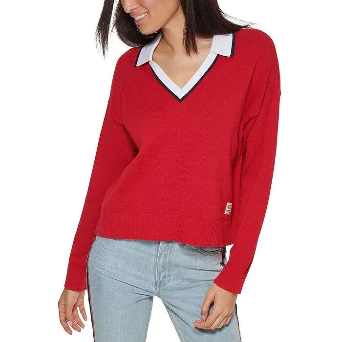 Tommy Hilfiger Women's Johnny Collar Sweater Red Size Large