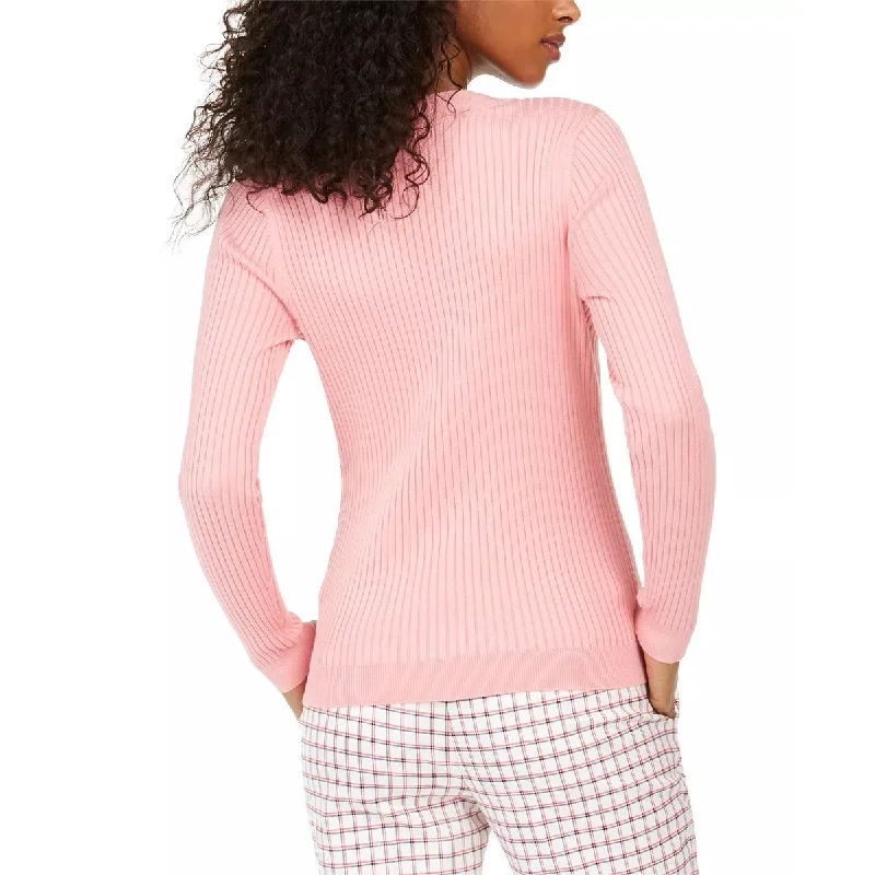 Tommy Hilfiger Women's Ribbed Henley Sweater Pink Size Small