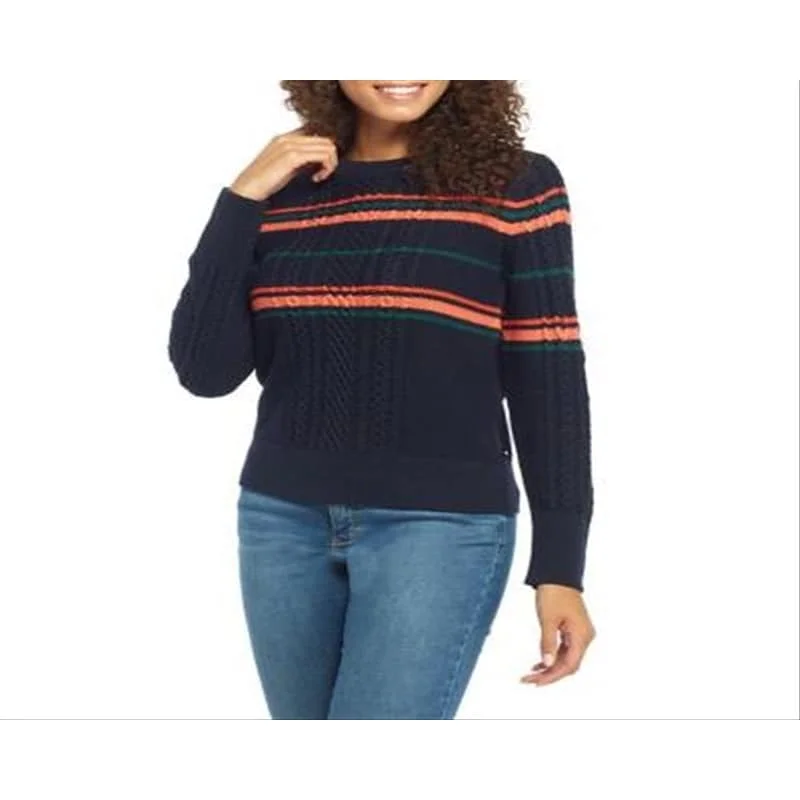 Tommy Hilfiger Women's Striped Cable Knit Sweater Blue Size X-Large