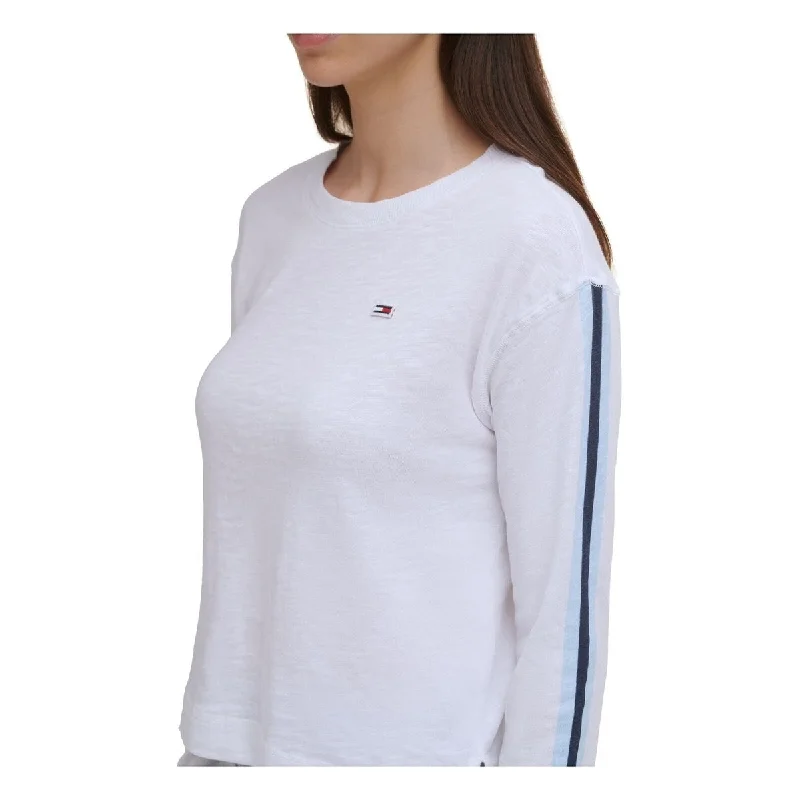 Tommy Jeans Women's Knit Logo Graphic Crew Neck Sweater White Size X-Large