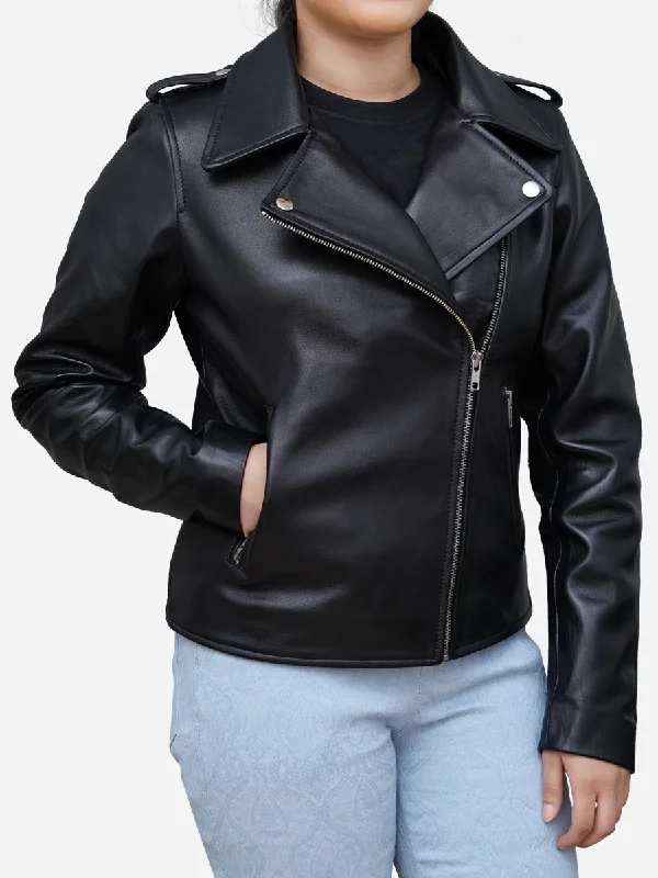 Women's Black Genuine Leather Biker Jacket