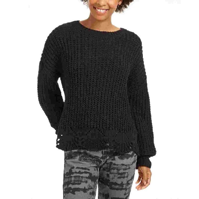 Wynter Women's Pointelle Hem Chenille Sweater Black Size X- Small