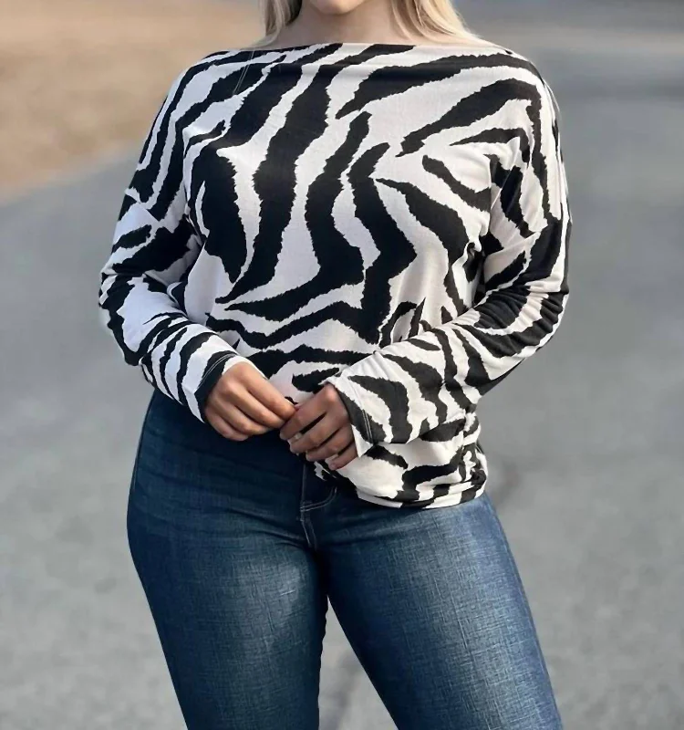 Zebra Print Sweater In Beige/brown