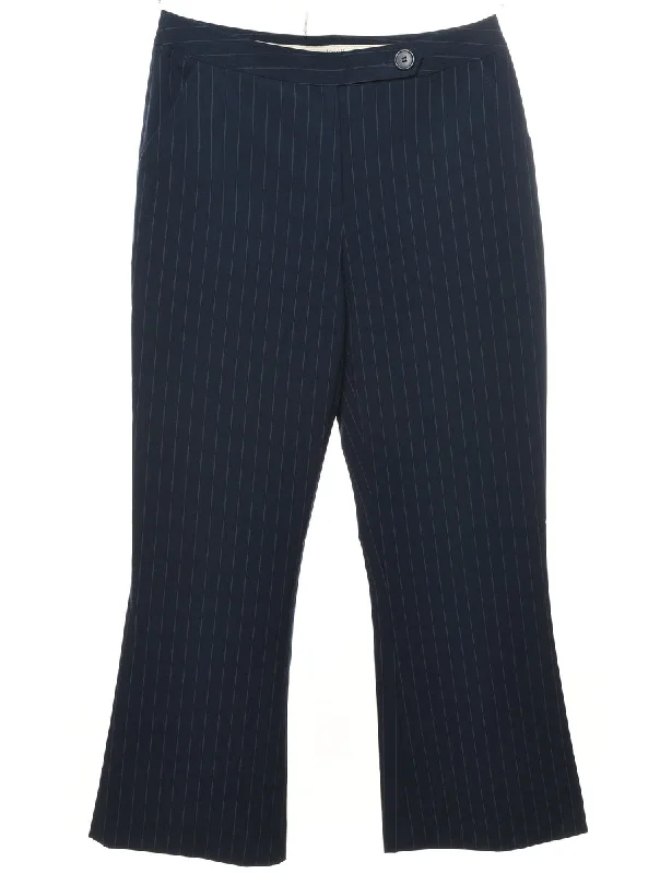 Navy Striped Cropped Trousers - W32 L29