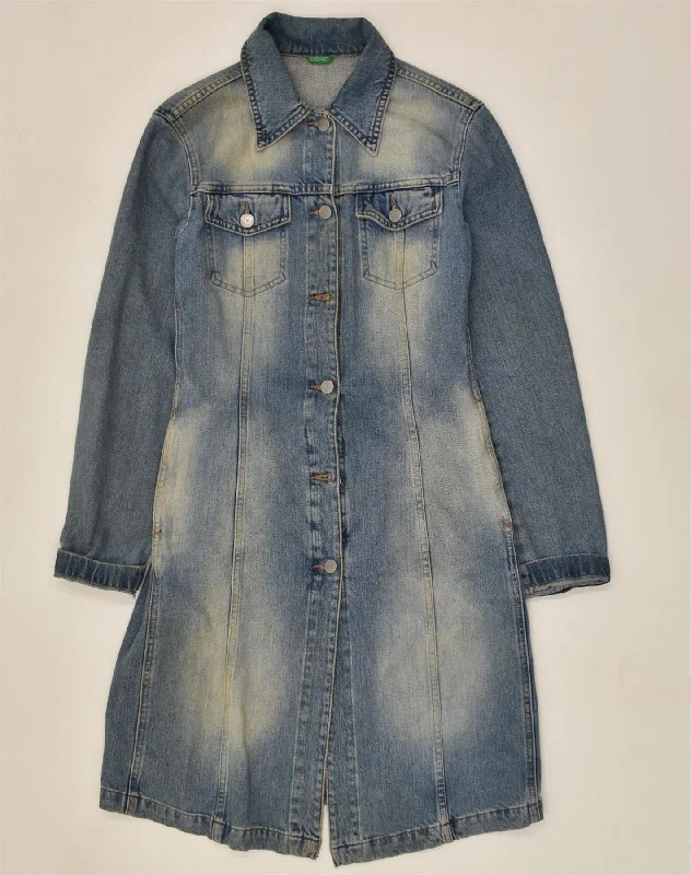 BENETTON Womens Denim Coat UK 12 Medium Blue