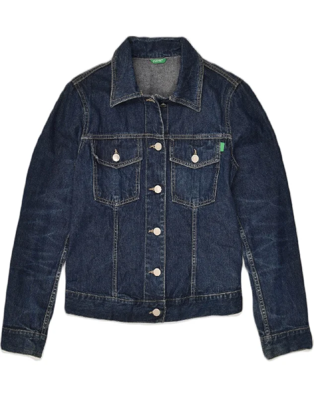 BENETTON Womens Denim Jacket UK 6 XS Navy Blue Cotton