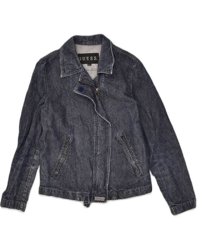 GUESS Womens Denim Jacket UK 10 Small Navy Blue