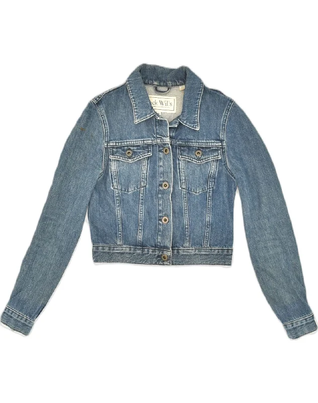 JACK WILLS Womens Crop Denim Jacket UK 8 Small  Blue Cotton