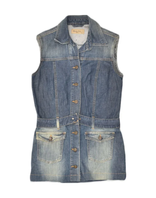 MASSIMO DUTTI Womens Sleeveless Longline Denim Gilet UK 10 Small Blue