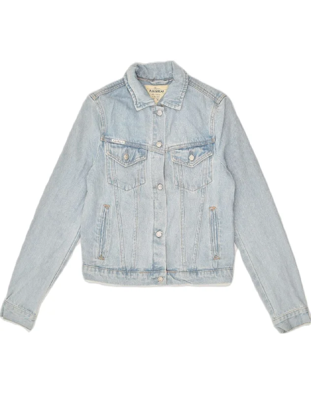 PULL & BEAR Womens Crop Denim Jacket UK 10 Small Blue Cotton