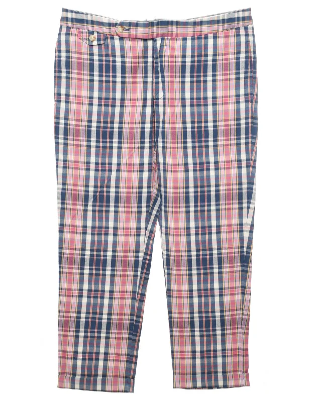 Ralph Lauren Checked Navy & Pink Cropped Trousers - W34 L26