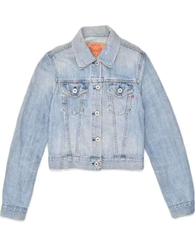 REPLAY Womens Denim Jacket UK 10 Small Blue Cotton