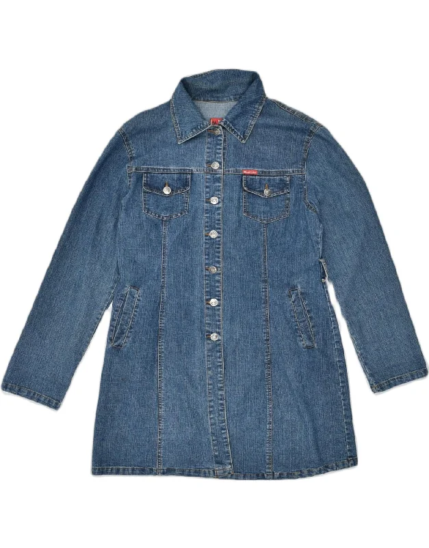 VINTAGE Womens Denim Coat UK 14 Medium Blue Cotton