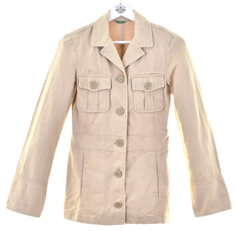 BENETTON Womens Denim Jacket IT 40 Small Beige Cotton