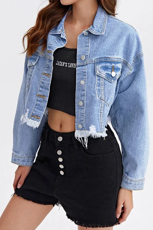 LONG SLEEVE BUTTON CLOSURE SHORT DENIM JACKET