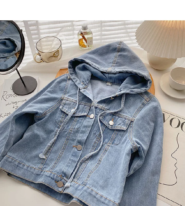 Denim Hooded Jacket Women's loose long sleeved top  6214