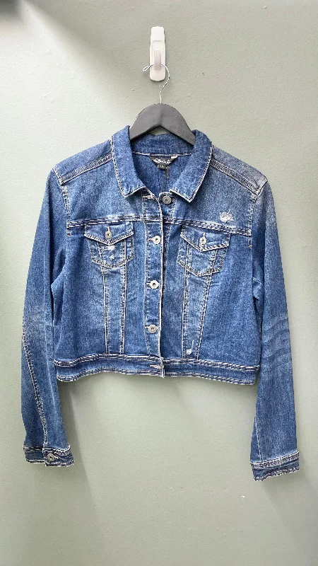 * Charlie B Lightly Distressed Cropped Denim Jacket