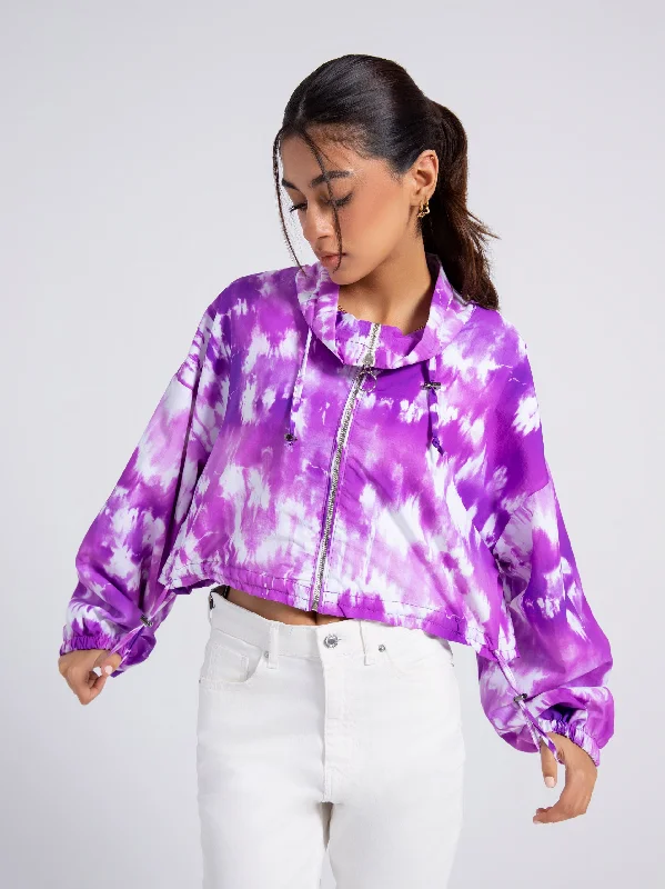 Relax Fit Tie-Dye Effect Cropped Jacket