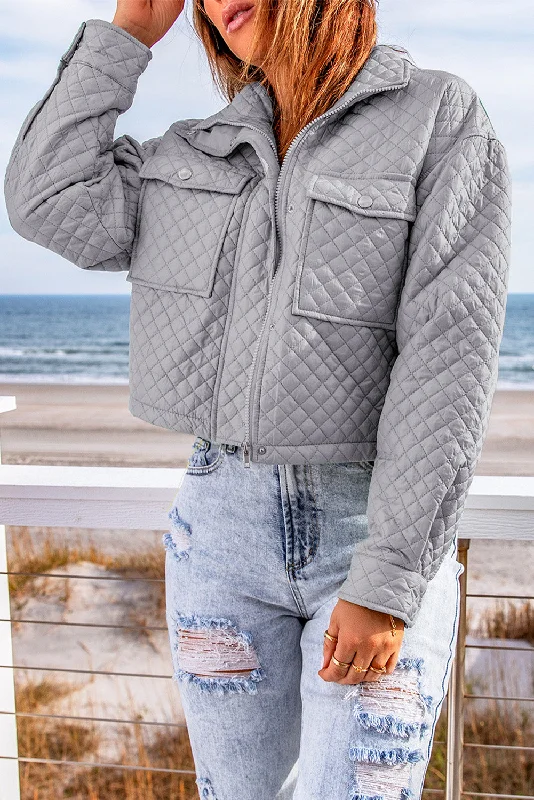 Chic Grey Cropped Jacket with Quilted Design