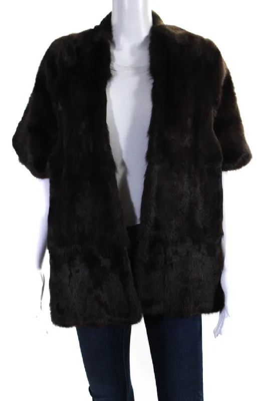 J. Mendel Womens Mink Fur Cropped Cape Shawl Jacket Brown