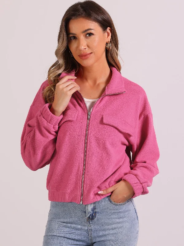 Fuzzy Fleece Long Sleeve Casual Cropped Jacket