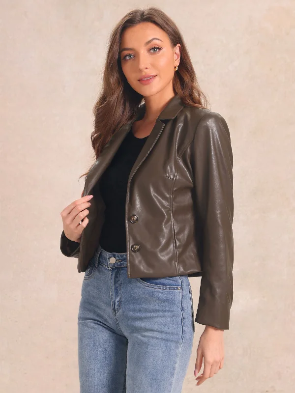 Faux Leather Motorcycle Vintage Cropped Moto Biker Jacket