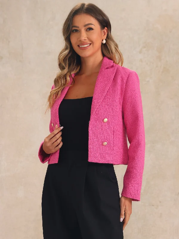 Notched Lapel Buttons Long Sleeve Textured Cropped Jacket