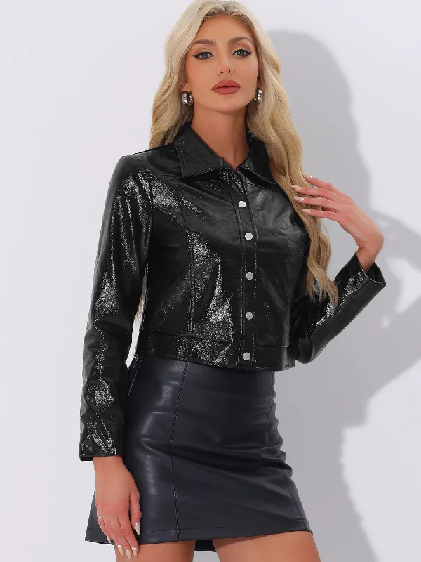 Long Sleeve PU Faux Leather Cropped Moto Jacket