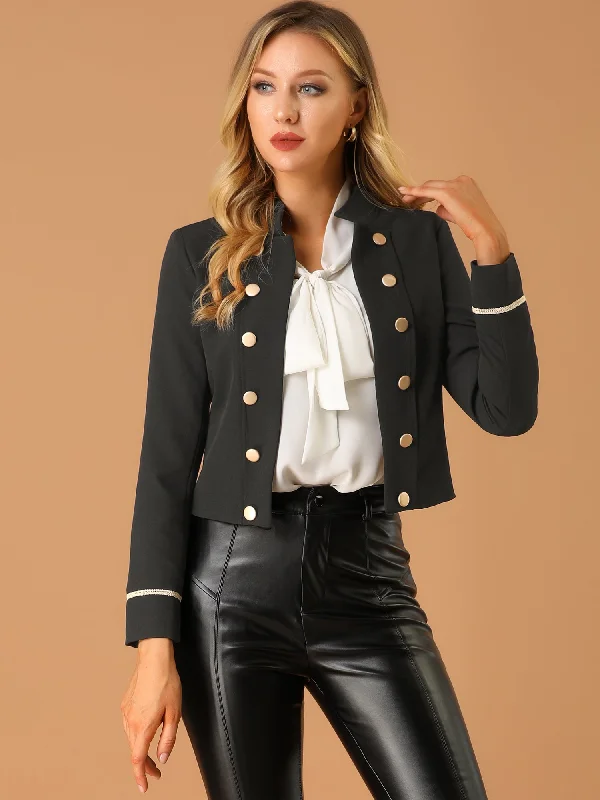 Vintage Steampunk Open Front Button Decor Cropped Jacket