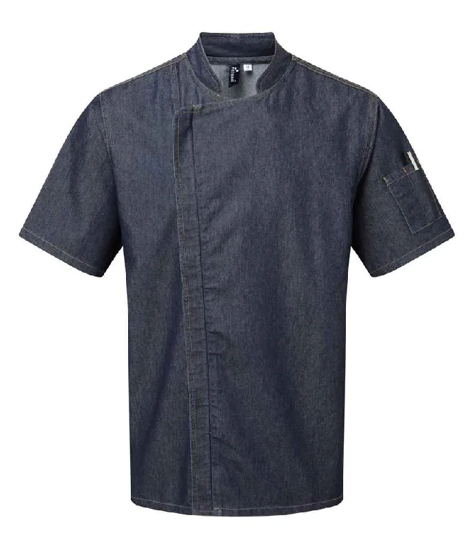 Premier Short Sleeve Zipped Chef's Jacket | Indigo Denim