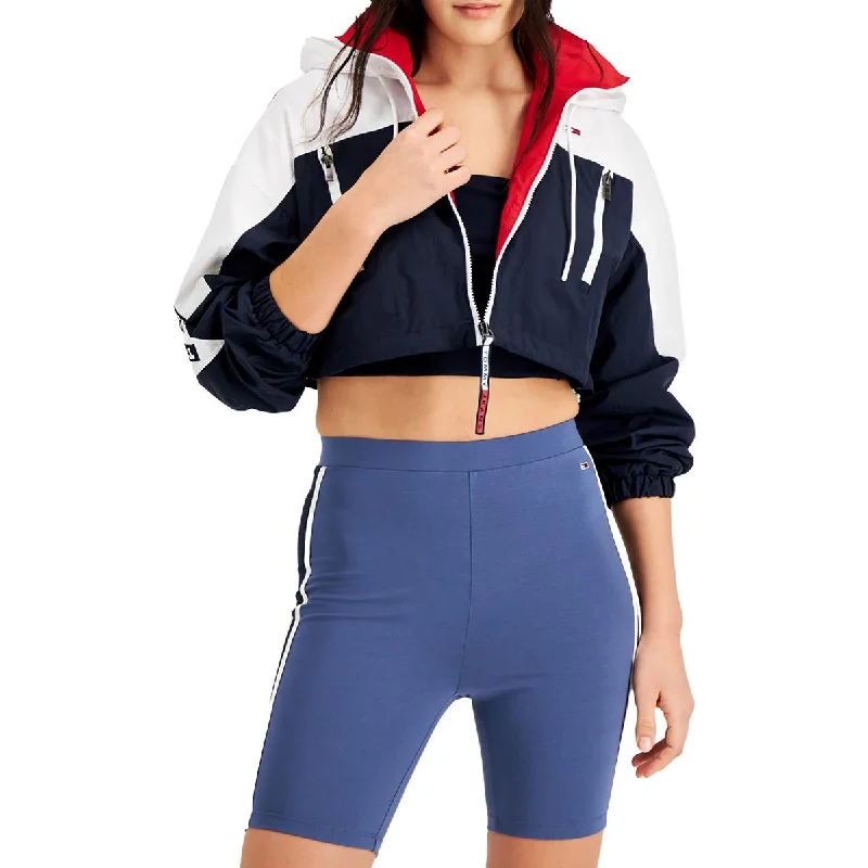 Womens Hooded Cropped Windbreaker Jacket