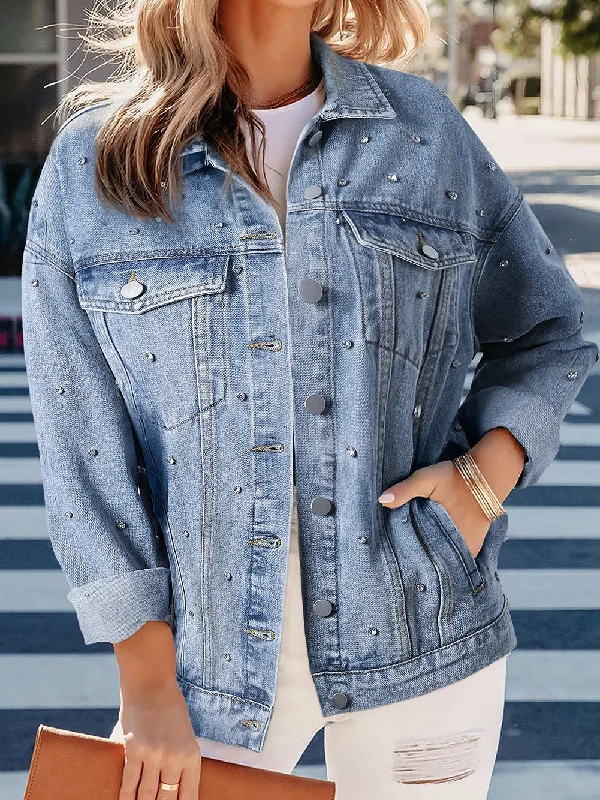 Stylish Ripped Denim Jacket with Lapel Pocket