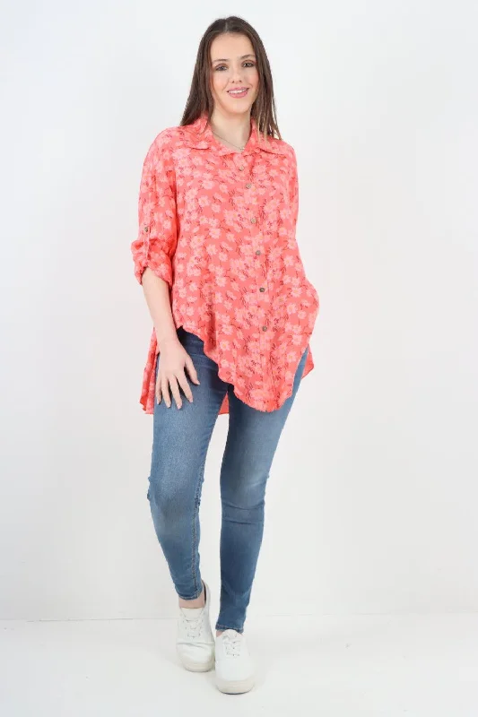 Floral Print Dip Hem Shirt Top