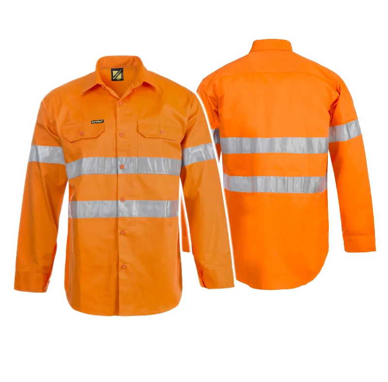 WS4002 HI VIS LONG SLEEVE REFLECTIVE COTTON DRILL SHIRT