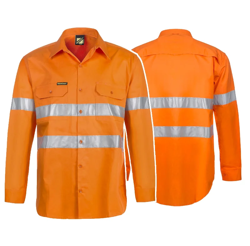 WS4131 LIGHTWEIGHT HI VIS LONG SLEEVE VENTED COTTON DRILL REFLECTIVE SHIRT