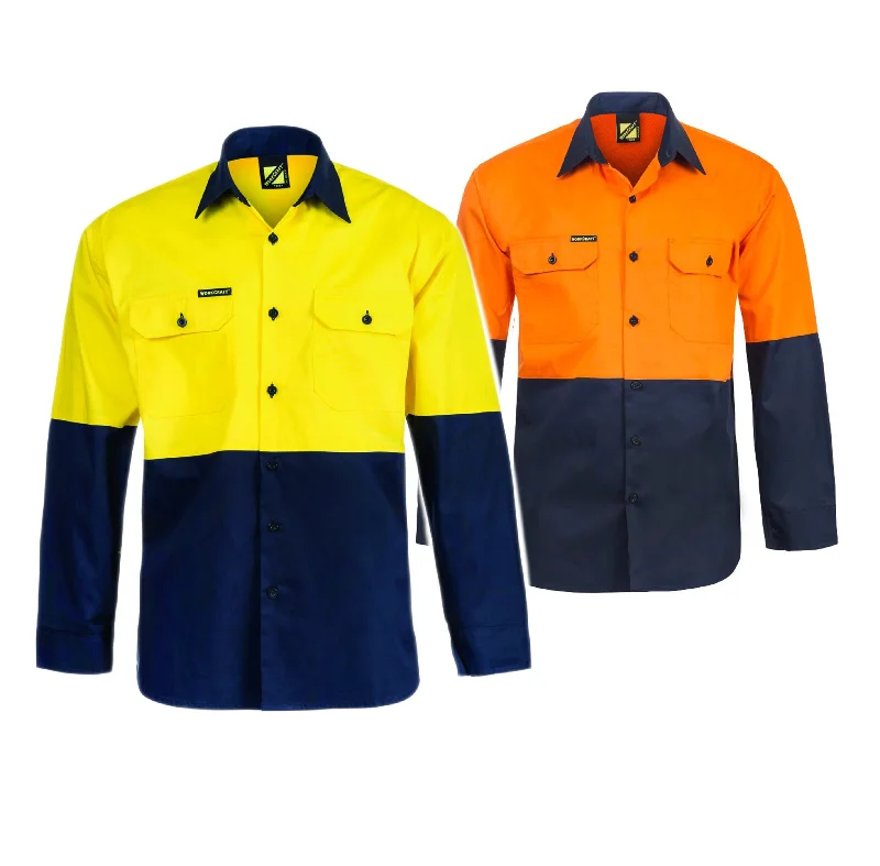 WS4247 LIGHTWEIGHT HI VIS LONG SLEEVE VENTED COTTON DRILL SHIRT